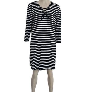 Mk Michael Kors Stretch Knit Lace-up Shift Dress Black & White Striped Sz M